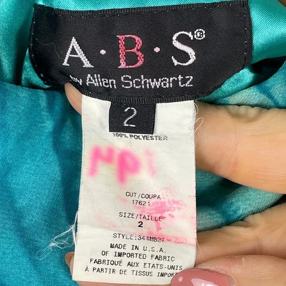 VTG Y2K ABS Allen Schwartz Dress Size 2 Blue Watercolor Rhinestone Mermaid Fairy - Picture 2 of 11